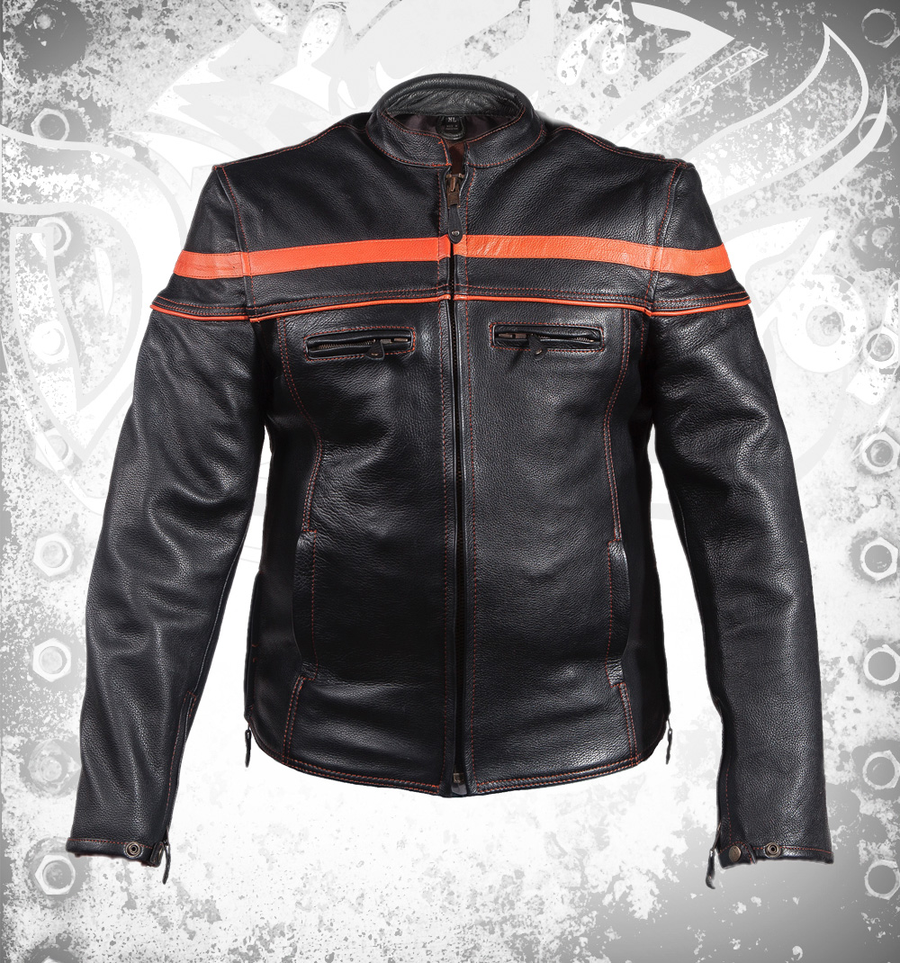 Mens Orange Stripes Leather Jacket