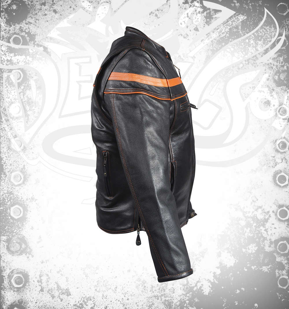 Mens Orange Stripes Leather Jacket