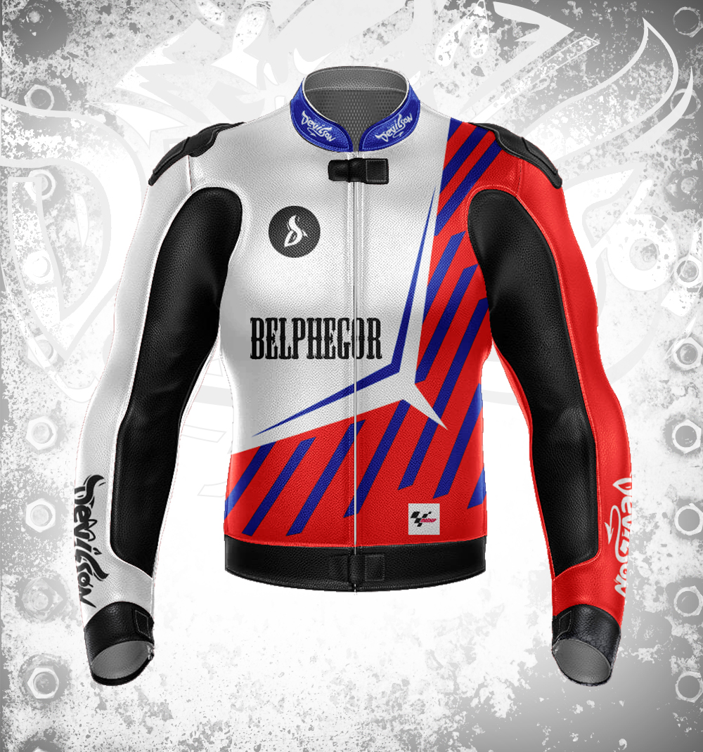 Devilson Belphegor Blue & Red MotoGp Leather Jacket For Men