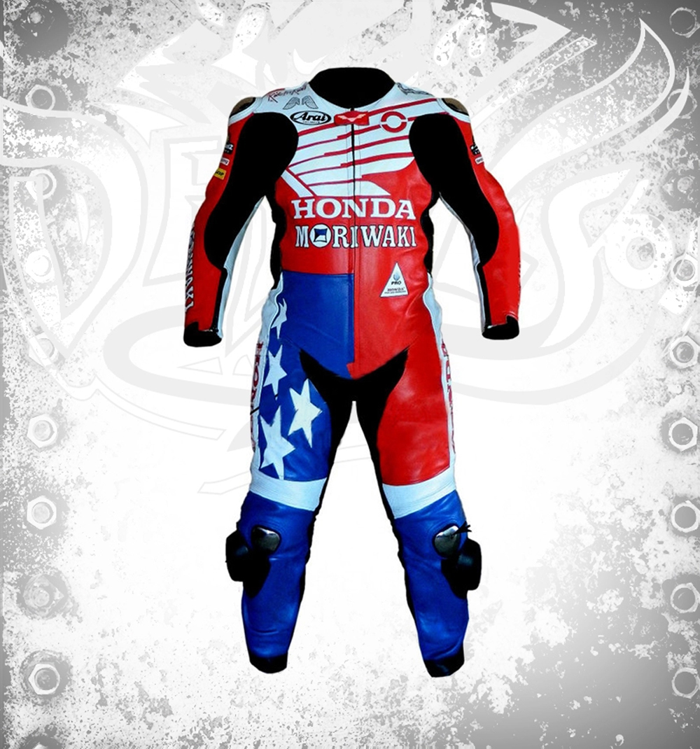 HONDA Moriwaki American Flag MotoGP Professional Leather Suit