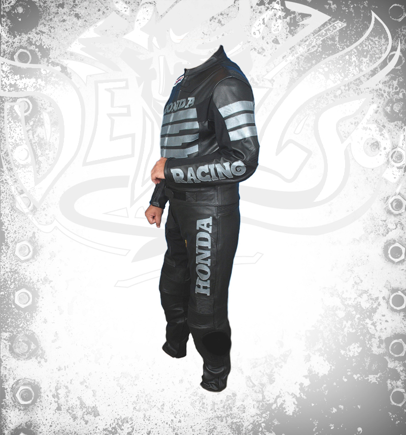 HONDA Special Edition Silver Wings Black Leather MotoGP 2Pc Suit