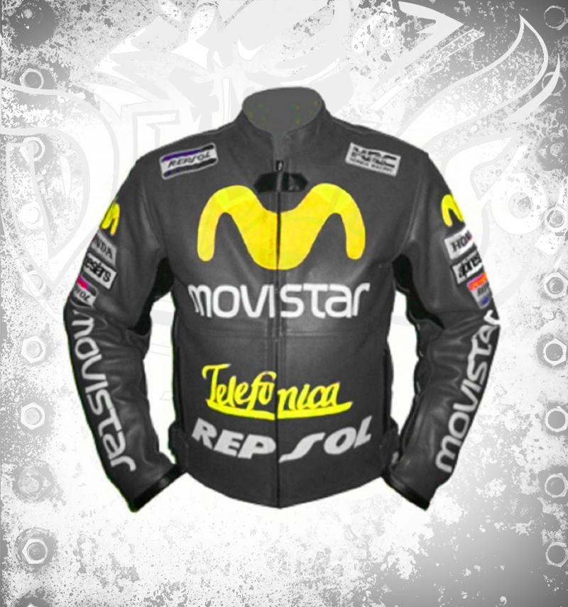 HONDA Repsol Movistar Gray Motorbike Leather Jacket Front