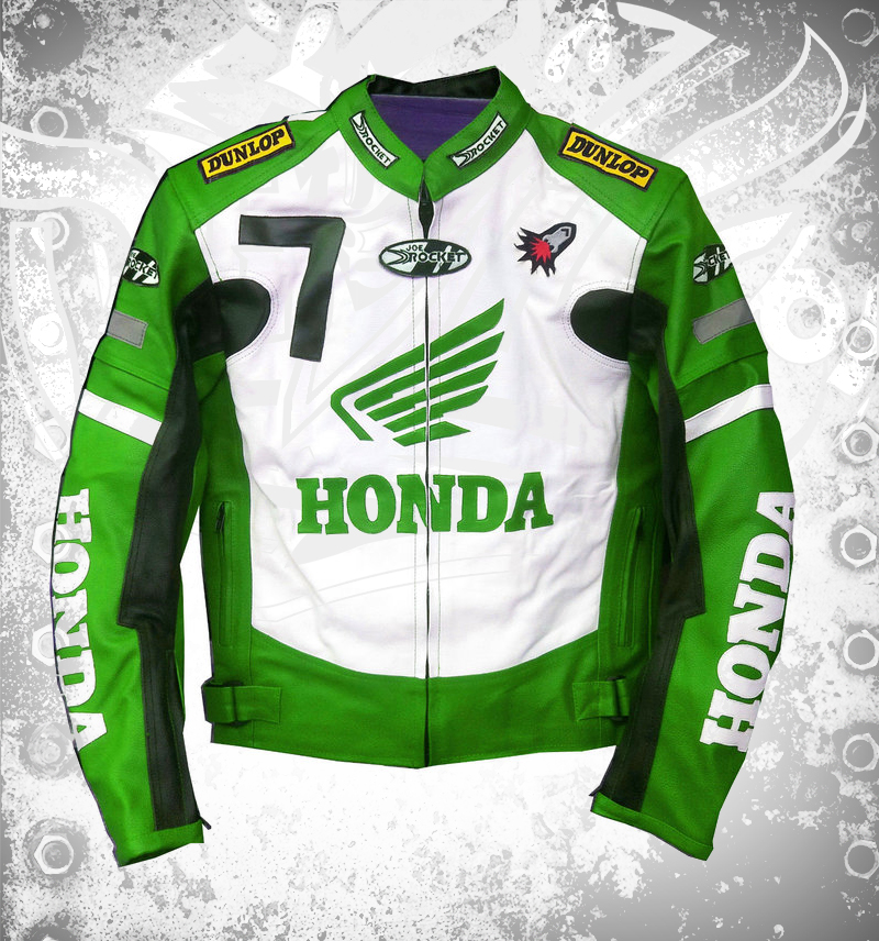 Honda Dunlop Green Racing Leather Rocket Jacket Front