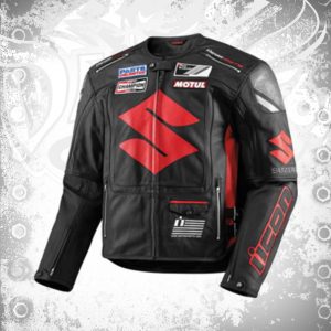 Suzuki Black Racing Motorbike Leather Jacket front