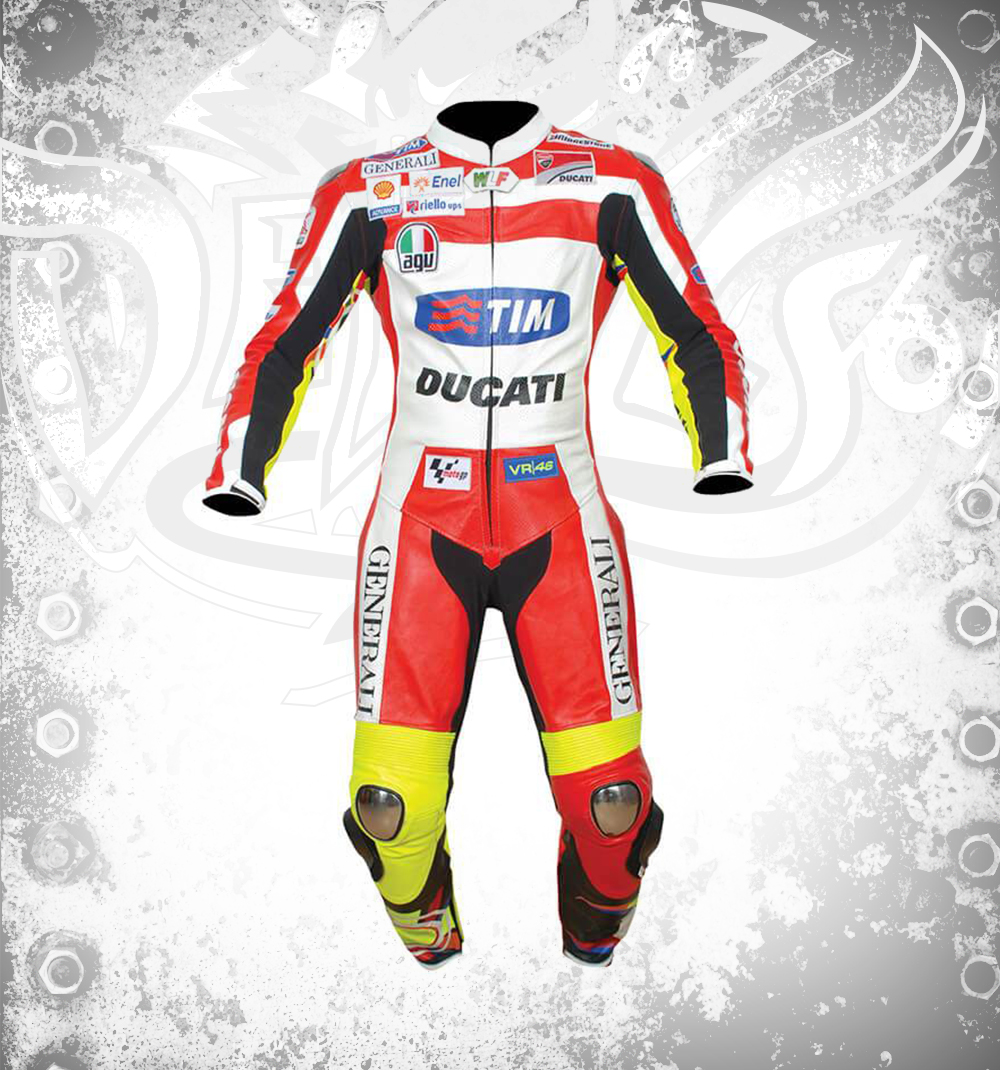 Valentino Rossi Ducati Motorbike Racing Leather Suit front