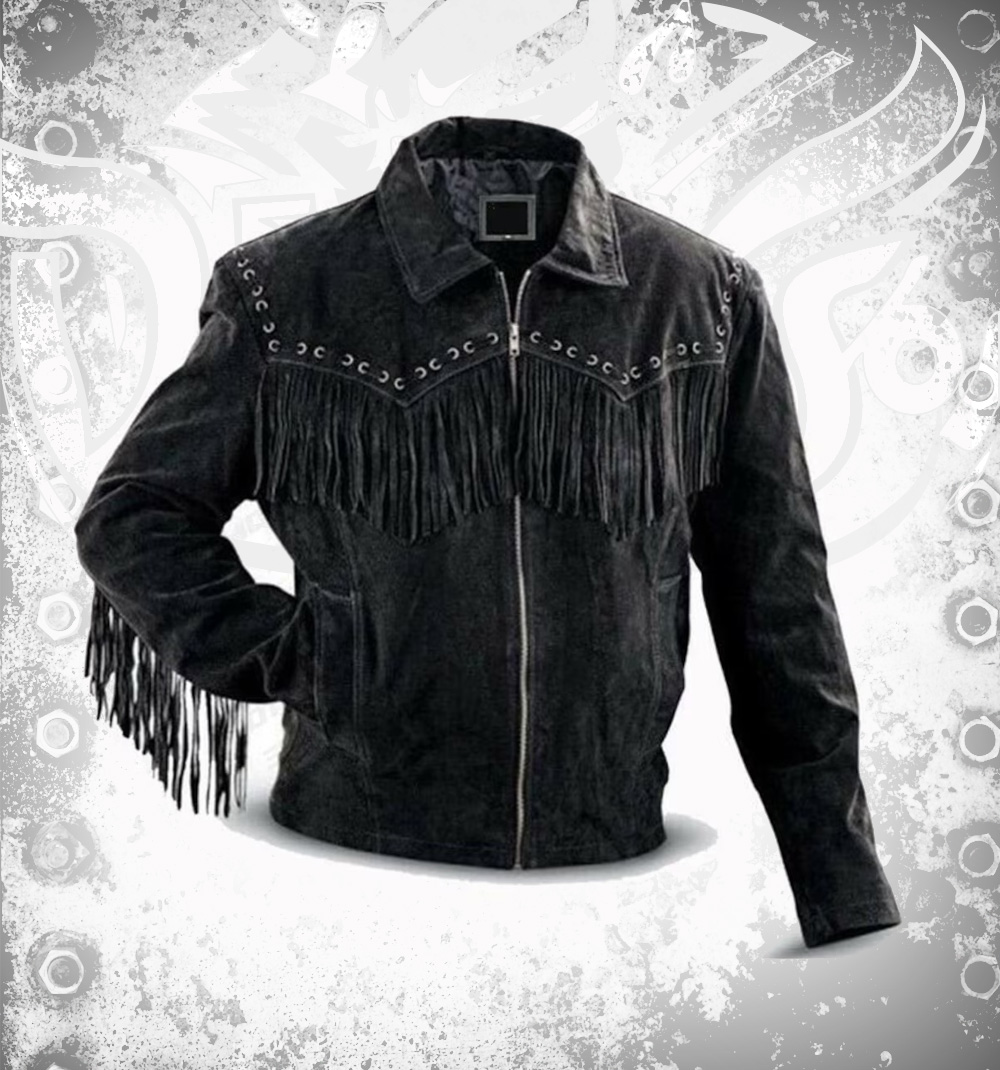Black Suede Leather Fringe Jacket