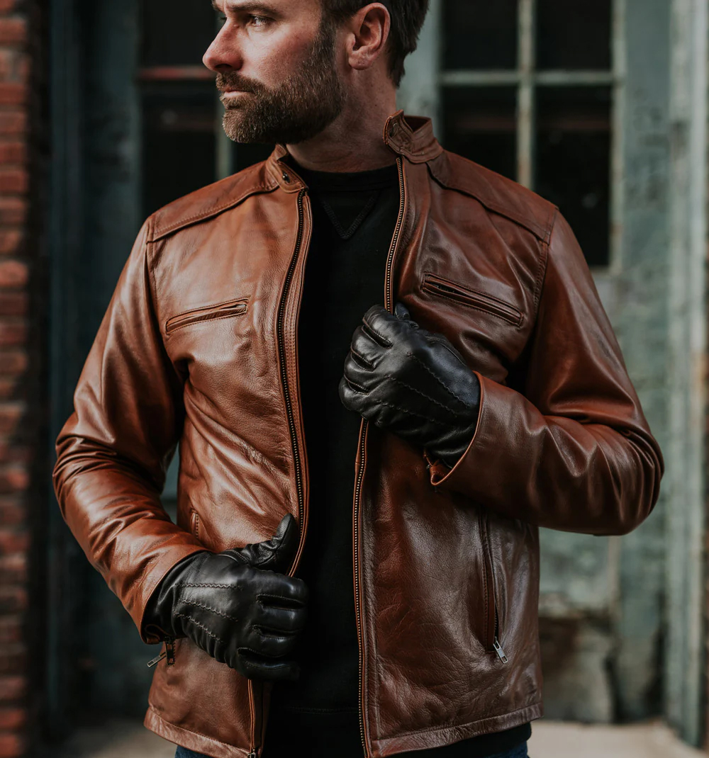 Devilson Whiskey Tan Thompson Leather Moto Jacket