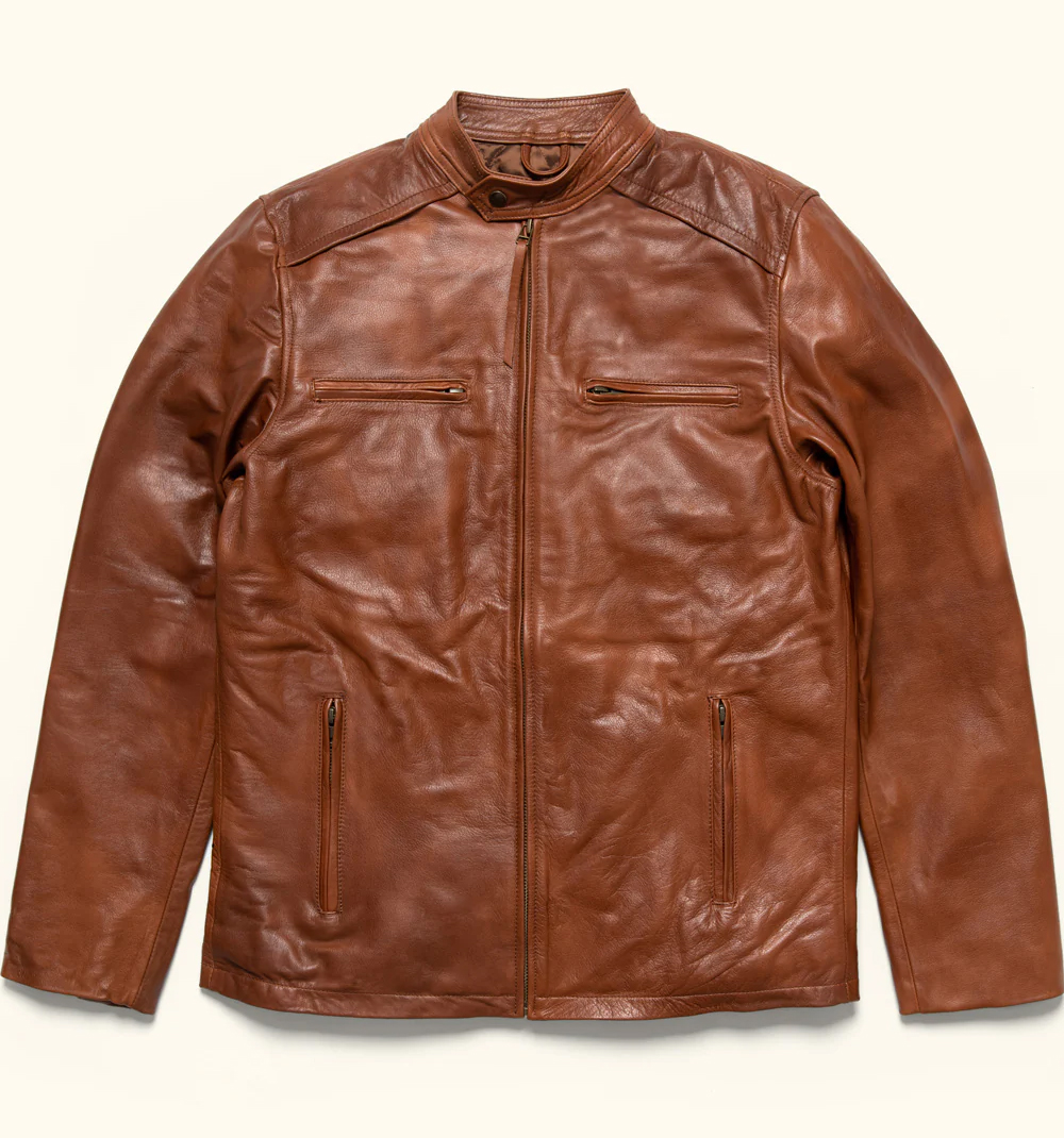 Devilson Whiskey Tan Thompson Leather Moto Jacket