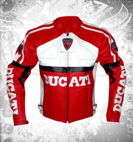 Ducati Red and White Biker Style Leather Jacket