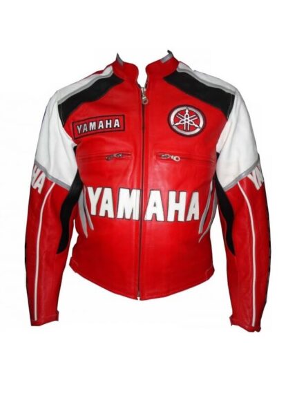 Red And White Men Yamaha Motorcycle Leather Jacket