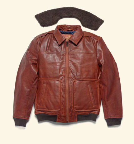 DevilSon limited edition men's vintage brown water buffalo leather bomber jacket front view