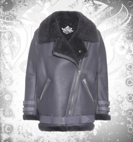 Devilson Shearling Lined Leather Jacket Women Grey