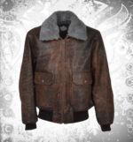 Men's Grafton Waxed Brown Shearling Collar Leather Bomber Jacket — Front View | Devilson