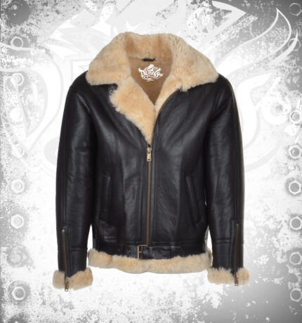 Devilson Ashwood Sheepskin Flying Jacket Black Brown Shearling