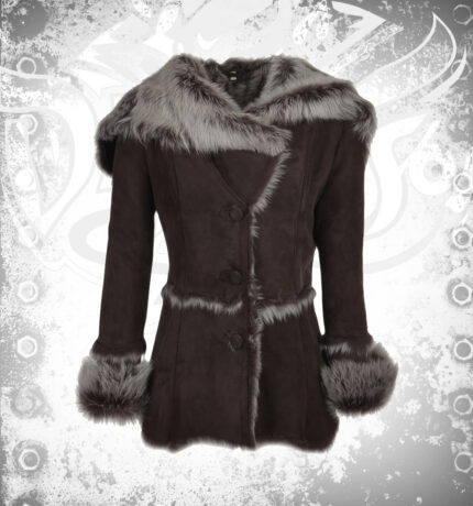 Devilson Ashwood Longhaired Shearling Jacket with Large Hood Brown