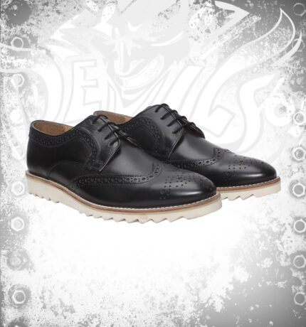 Brune Black Leather Brogue Oxford Mens Shoes With Cream