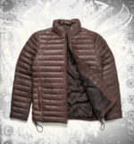 Men's Bridger Black Leather-Accented Down Bomber Jacket – Front View | Devilson
