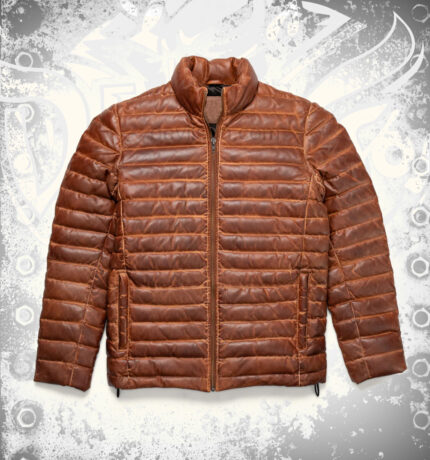 Bridger Brown Down-Quilted Leather Bomber Jacket
