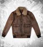Men’s brown leather aviator bomber jacket front view