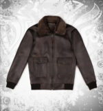Maverick brown leather aviator bomber jacket front view