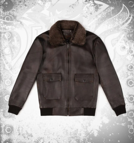Maverick brown leather aviator bomber jacket front view