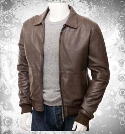 Men’s Easton Black Lambskin Leather Bomber Jacket with ribbed collar, YKK zipper, soft viscose lining, tailored fit and premium handmade finish.