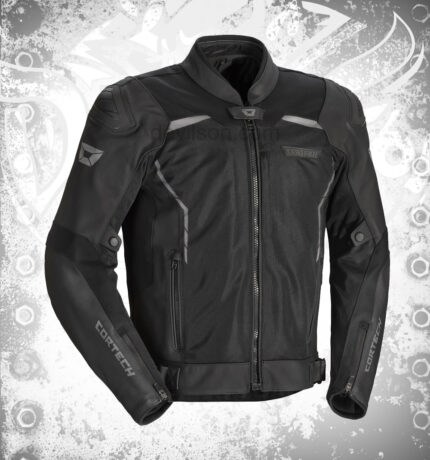Cortech Vader men's genuine leather motorcycle jacket front view in black