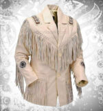 Men's Clifton Cognac Fringed Leather Trucker Jacket – Front View | Devilson