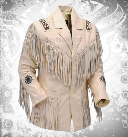 Men's Clifton Cognac Fringed Leather Trucker Jacket – Front View | Devilson