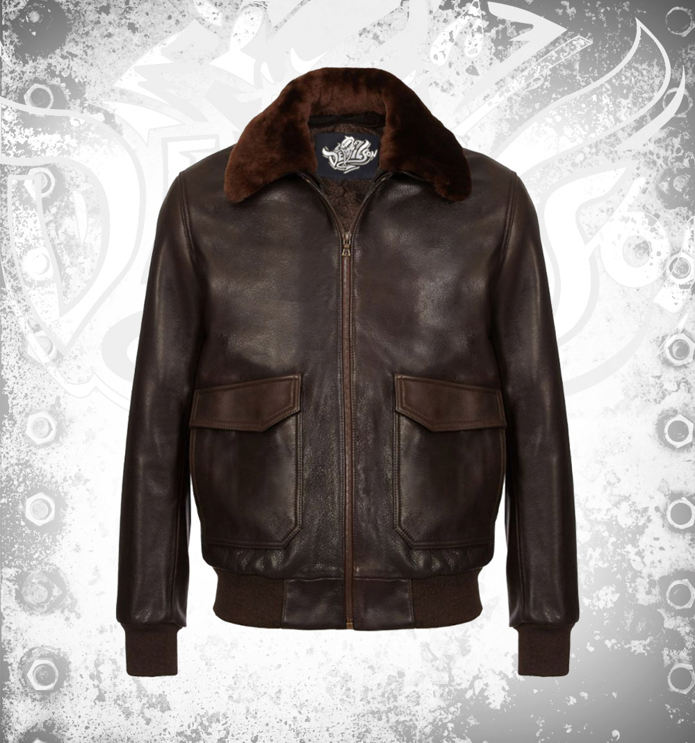 Devilson-Brown-Leather-Bomber-Jacket.jpg Men's vintage brown cowhide leather bomber jacket with ribbed cuffs, YKK zip and viscose lining mens.
