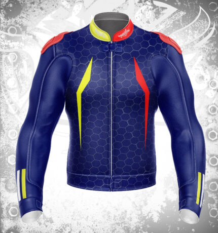 Satan Horns Blue, Red MotoGP Leather Jacket