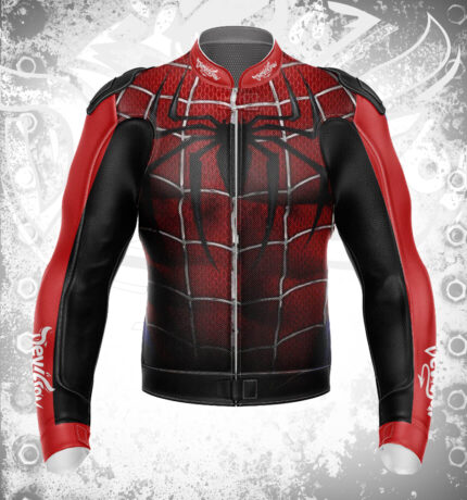 Red Satan Spider Shoot Men Leather Jacket