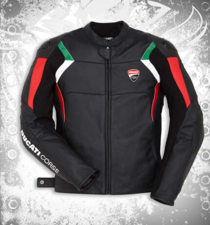 Ducati Corse Jacket : Genuine Cowhide Leather Biker Jacket