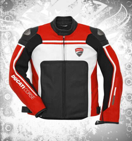 Ducati Corse Red White and Black Leather Jacket