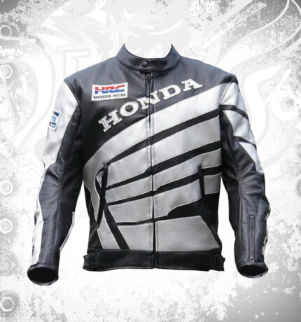 HONDA Silver Wings with Black Natural Leather Racing Jacket