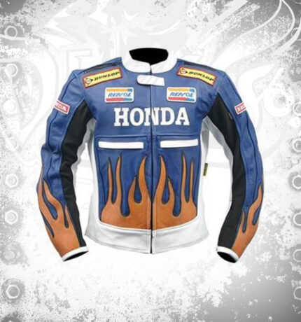 HONDA Blue & White Motorbike Leather Jacket