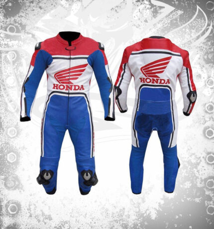 HONDA Branding Red, Blue White Professional MotoGP Leather Suit