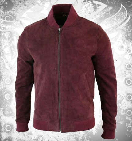 Fashion Buckskin Burgundy Goat Suede Leather Bomber Jacket