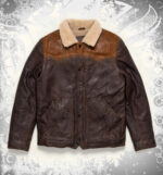 Men's Jackson Brown Sherpa-Lined Leather Trucker Jacket – Front View | Devilson