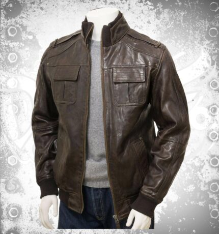 Knit Collar Vintage Fashion Soft Lambskin Leather Bomber Jacket for Men