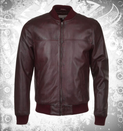 Men Fashion Leather Bomber Jacket Oxblood