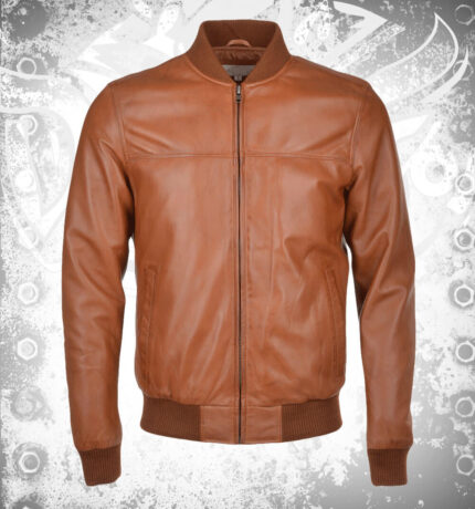 Fashion Men Leather Bomber Jacket Tan