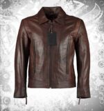 Men's Logan Vintage Brown Leather Moto Jacket – Front View | Devilson