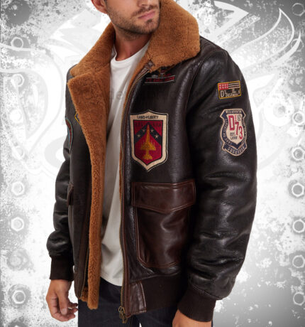 DevilSon Men's Brown Leather Shearling Jacket