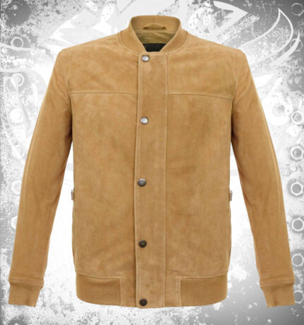 Mens New Latest Fashion Buckskin Beige Goat Suede Leather Bomber Jacket
