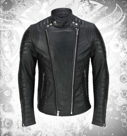 Men Vintage Designer Quilted Panel Style Sheep Fashion Leather Jacket