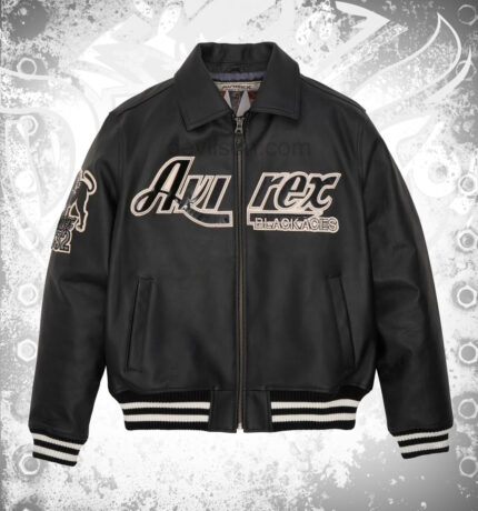 Mens Avirex Black Ace 2 Real Bomber American Flight Leather Jacket