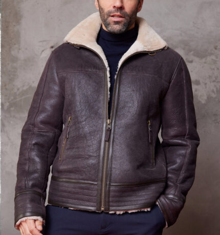 DevilSon men's shearling lined bomber jacket front view