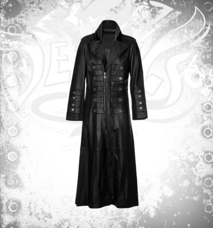 Men Gothic Full Length Black Leather Coat