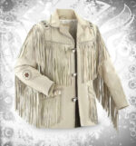 Mens Weston Distressed Brown Fringed Leather Trucker Coat – Front View | Devilson